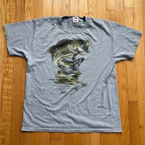 Vintage Largemouth Bass Fruit of the Loom Men’s T-Shirt Large Gray USA